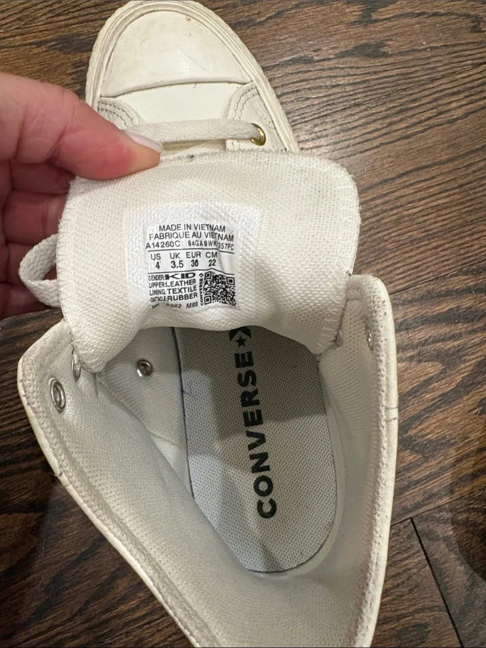 Converse Kids White Leather High Top Sneakers with Gold Eyelets